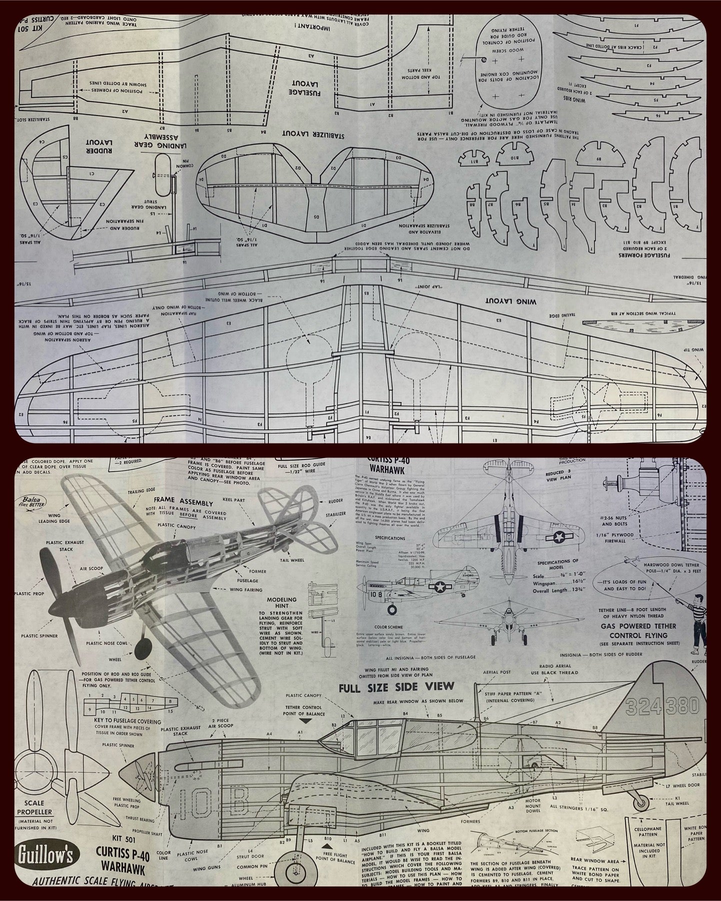 Guillows Curtiss P-40 Warhawk Balsa Wood Kit